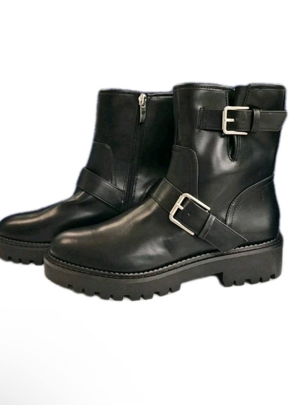 Nordstrom Rack Black faux Leather Buckle Ankle Boots Size 8.5